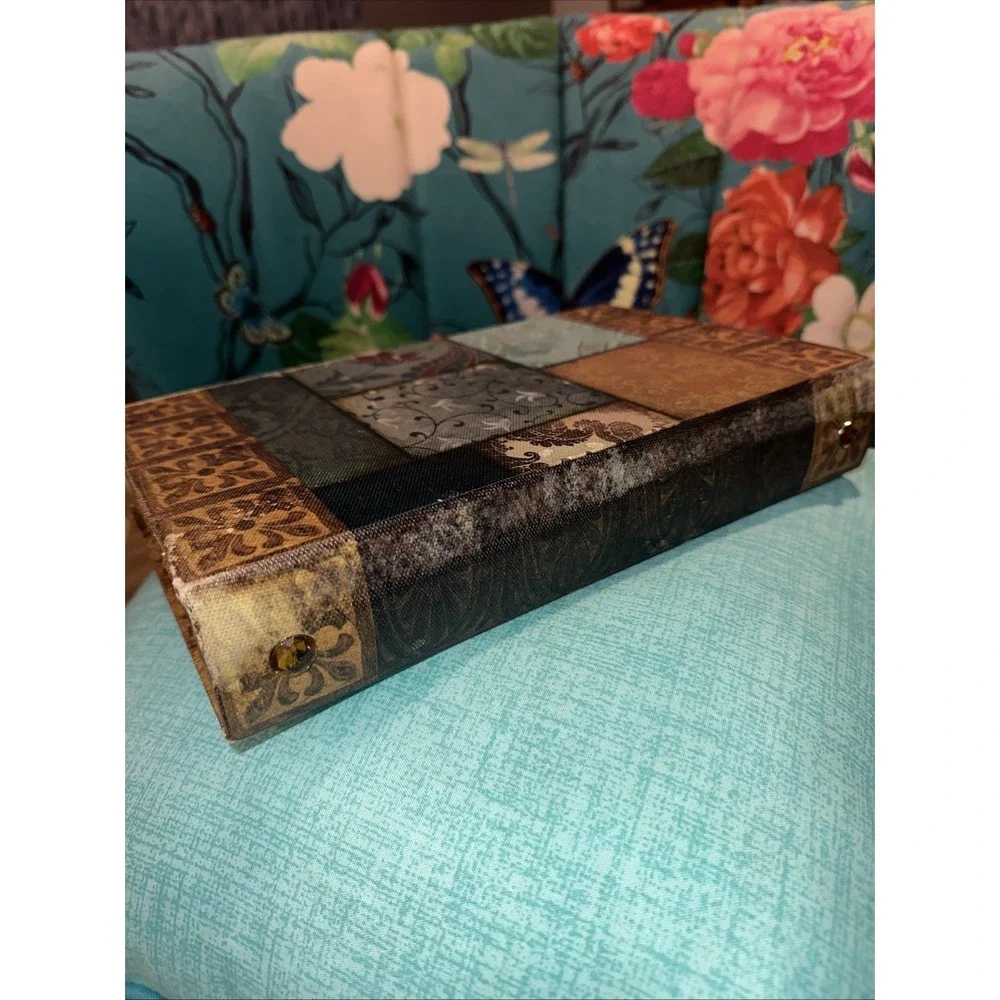 Decorative Vintage Book Shaped Trinket Storage Box Patch design W-cross
